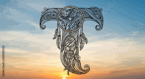 Intricate Black Dreamcatcher with Feathers and Detailed Artistic Design
