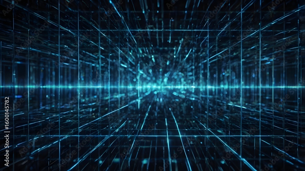 Fototapeta premium Futuristic Digital Data Network in Blue Lines and Grid Abstract Background