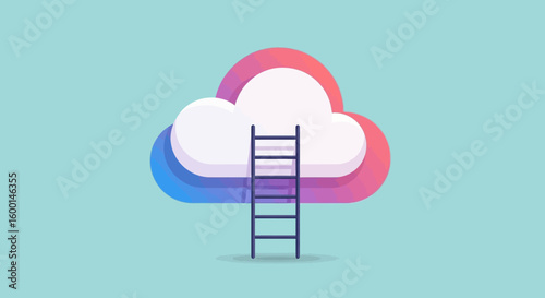 Cloud with Ladder: Gradient Edges, White Center, Dark Blue Ladder
