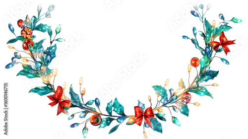 Wallpaper Mural • A festive wreath with lights and bows for the holidays, isolated on white background in HD  Torontodigital.ca