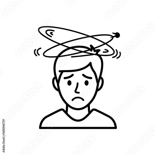 Sad Person with Dizziness, Vertigo, or Spinning Sensation Illustrated