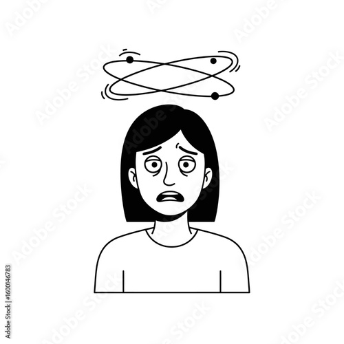 Worried Woman with Spinning Head Illustration