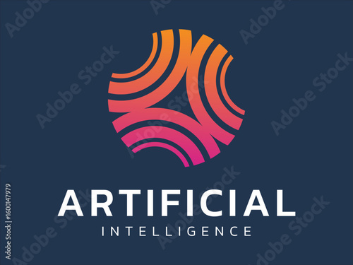 Artificial intelligence with abstract circle movement data Network technology Analysis logo vector design concept. AI technology logotype symbol for advance technology, tech company, identity, ui, web