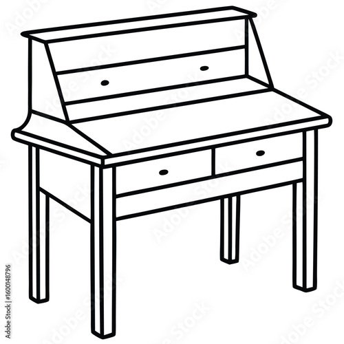 Vintage vanity table with drawers isolated on transparent background