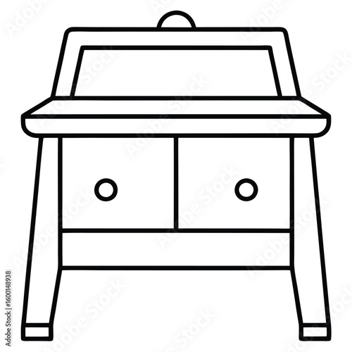 Vintage vanity table with drawers isolated on transparent background