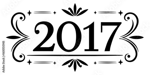Ornate black numbers twenty seventeen 2017 year
