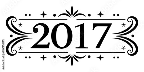 Ornate black numbers twenty seventeen with decorative elements 2017 white background