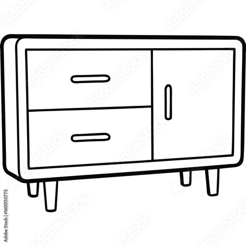 Line art of a cabinet with drawers isolated on transparent background