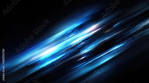 Diagonal streaks of vibrant blue light against a dark background.