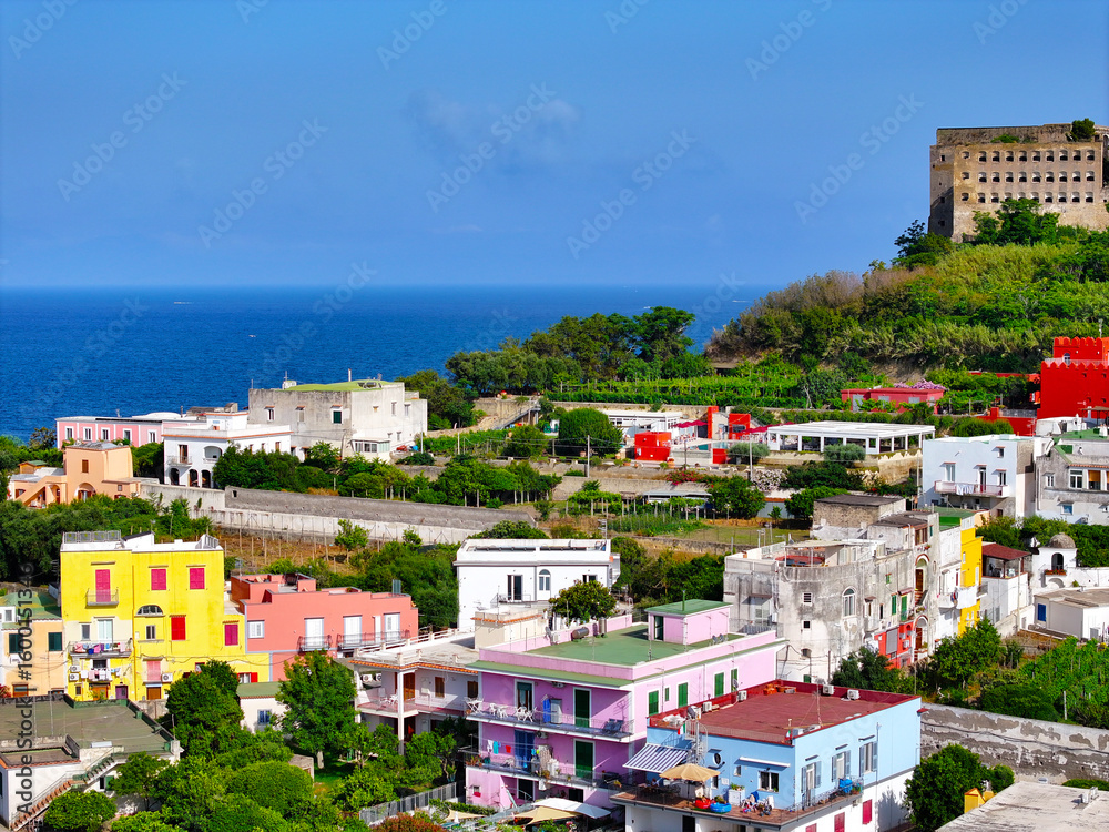 Obraz premium Island Procida. Amalfi coast. Drone view of Procida. View from above. The most beautiful place in the world. High resolution photo