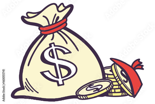 Cartoon Style Money Sack Silhouette – Clipart PNG Vector
