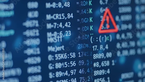 Digital display showing data with error alert triangle, blue background