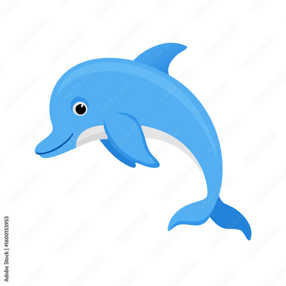 Fototapeta premium A Cheerful Blue Dolphin Cartoon Illustration, Perfect for Marine Life Education, Children's Books, and Aquatic-Themed Designs with a Playful and Friendly Appearance