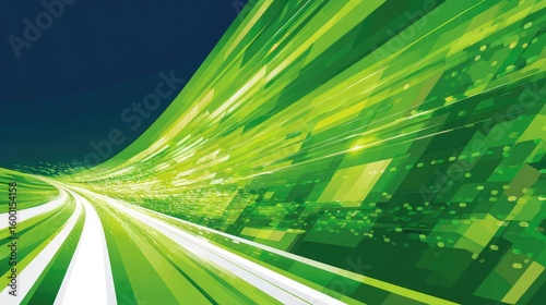 Abstract design with vibrant green and white lines.