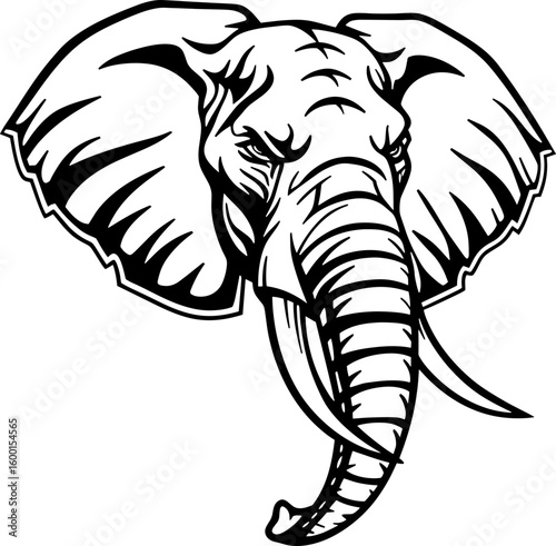 Wallpaper Mural A black and white illustration of an elephant's head facing right Torontodigital.ca