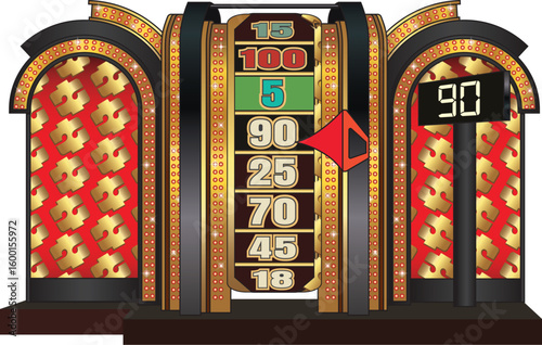 Retro Game Show Spin Wheel Vector Illustration with Scoreboard – Price Style Design