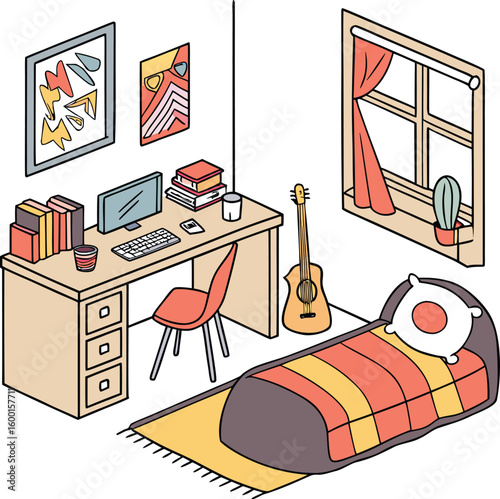 Stylish Teenage Bedroom Vector