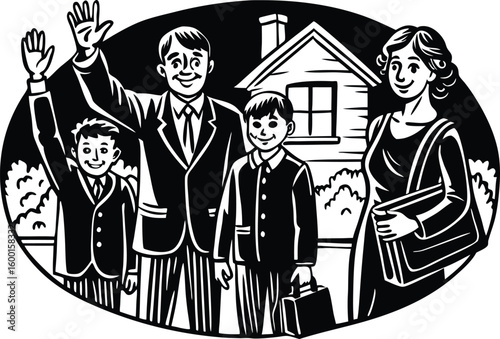 family waving goodbye