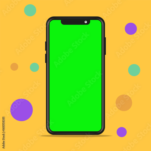 smartphone template with green screen. with modern yellow background