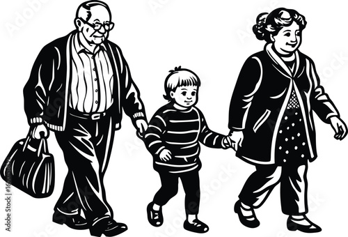 grandparents walking with child