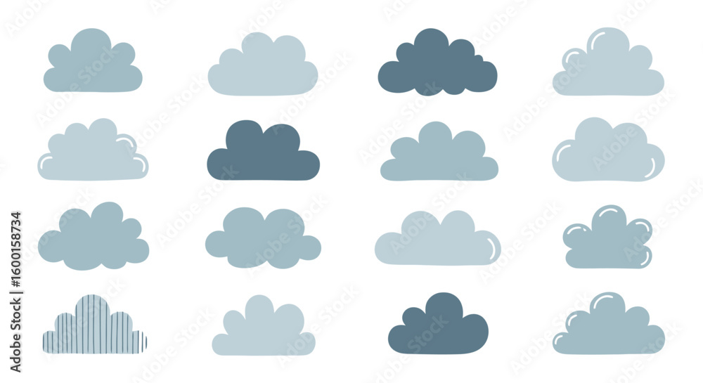 Obraz premium Cartoon Clouds Collection: Weather & Sky Icons
