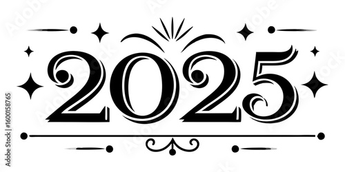 Elegant black numbers twenty five with decorative elements 2025 new year