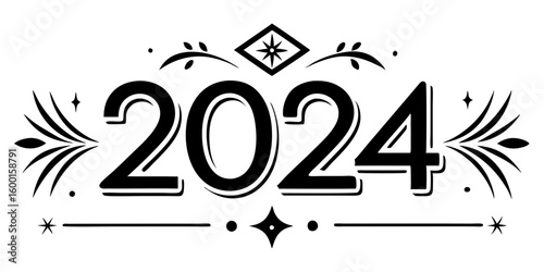 Elegant black numbers twenty four with decorative elements 2024 new year