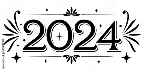 Elegant black numerals twenty four with decorative elements 2024 new year