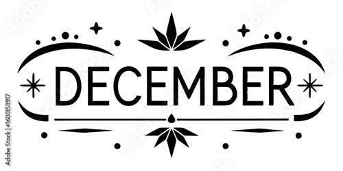 Elegant December text with decorative elements lettering ornamental