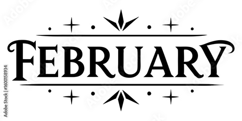 Elegant February text with decorative elements lettering ornamental