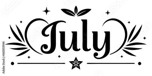 July elegant script with decorative elements lettering ornamental