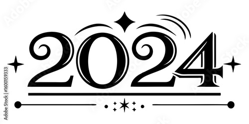 Ornate black numbers twenty four with decorative elements 2024 new year