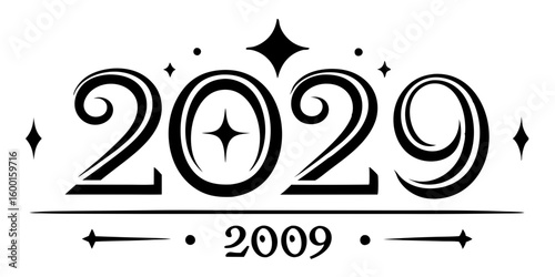 Ornate numbers with decorative elements 2029 black