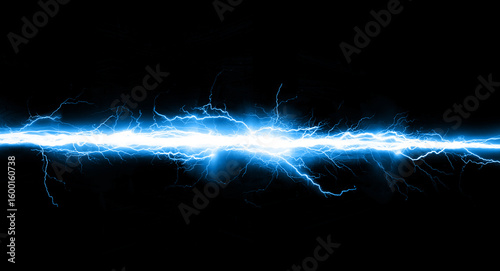 Blue lightning bolt on black background.