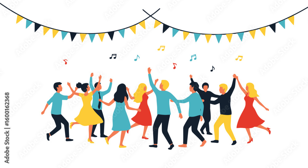 Fototapeta premium Celebration Dance Party: Vector Illustration of Joyful People