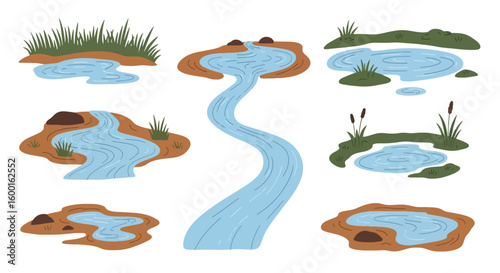 Cartoon River and Pond Set - Graphic Landscape Elements