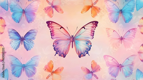 Colorful butterfly pattern with many different colored butterflies