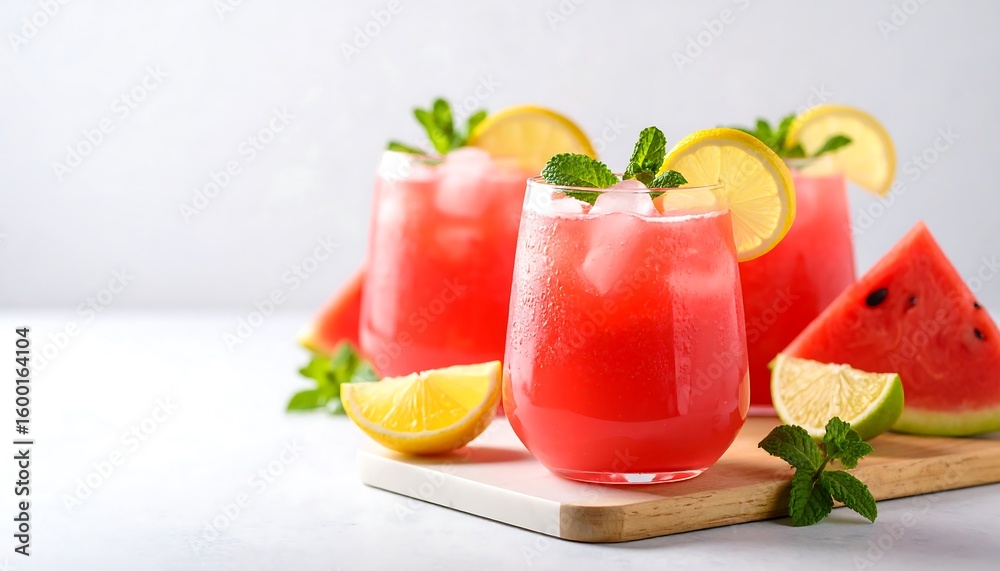 Refreshing watermelon drink with mint and lemon slices Refreshing watermelon drink with mint and lemon slices