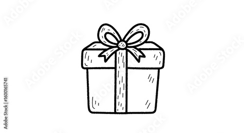 Gift box with bow in chalk drawing style on transparent background  