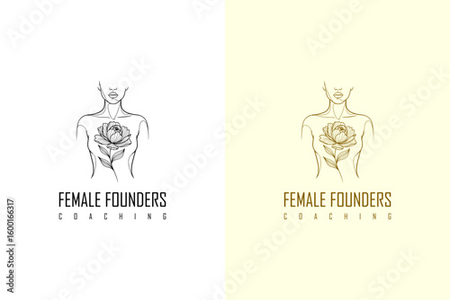 flower blooming from a female chest vector illustration, icon, logo for women empowerment, female leadership, women entrepreneur, female founders coaching, and more