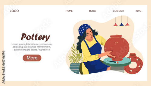 Landing page Pottery. Workshop concept. Creative hobby illustration capturing the joy of ceramics. Vector illustration hand drawn art.