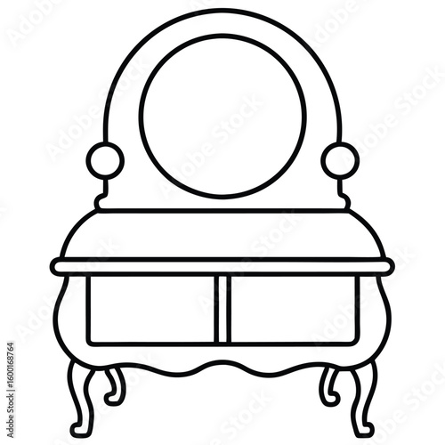 Illustration of a vanity table with round mirror isolated on white background