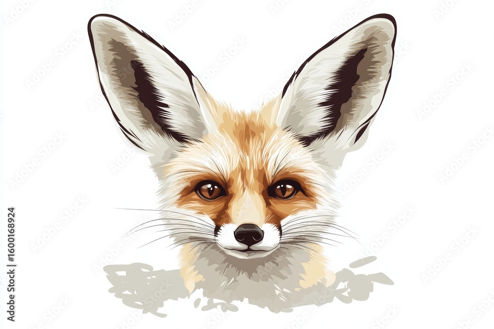 Obraz premium Stunning portrait of a fennec fox featuring large ears and expressive eyes. This illustration captures the unique charm and beauty of this desert dwelling animal.