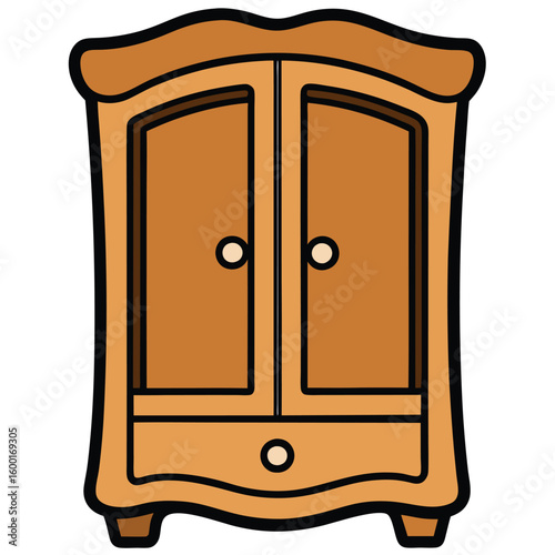 Wooden nightstand with three drawers isolated on transparent background