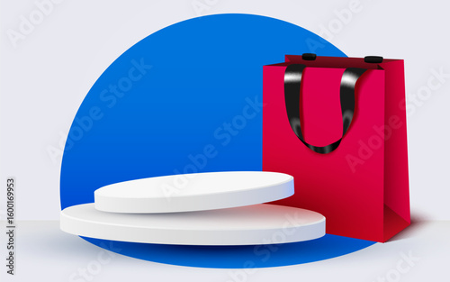 Flash Sale or mega sale banner. Colorful discount sale podium with shopping bag banner. Vector illustration