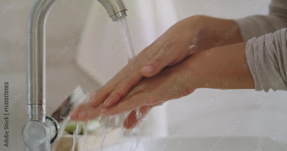 Woman washing her hands in the bathroom