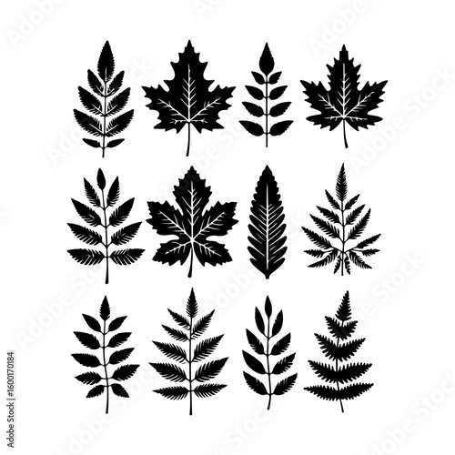 set of leaves silhouettes