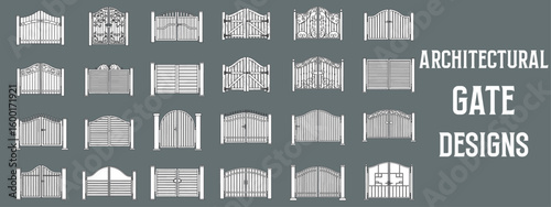 Minimalist Architectural Outdoor Gate Design Collection with Modern, Classic, and Decorative Entrance Illustrations for Landscape and CAD Projects