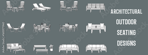 Minimalist Architectural Outdoor Seating Design Collection with Modern Benches, Garden Furniture, and Landscape Elements for CAD and Vector Projects