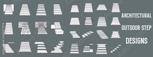 Minimalist Architectural Outdoor Step Design Collection with Modern and Classic Stair Illustrations for Landscape and CAD Projects